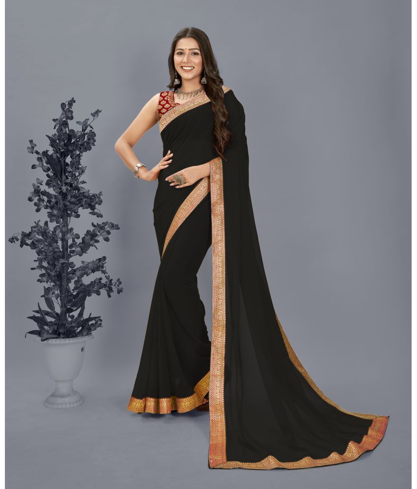     			Kashvi Sarees Chiffon Solid Saree With Blouse Piece - Black ( Pack of 1 )