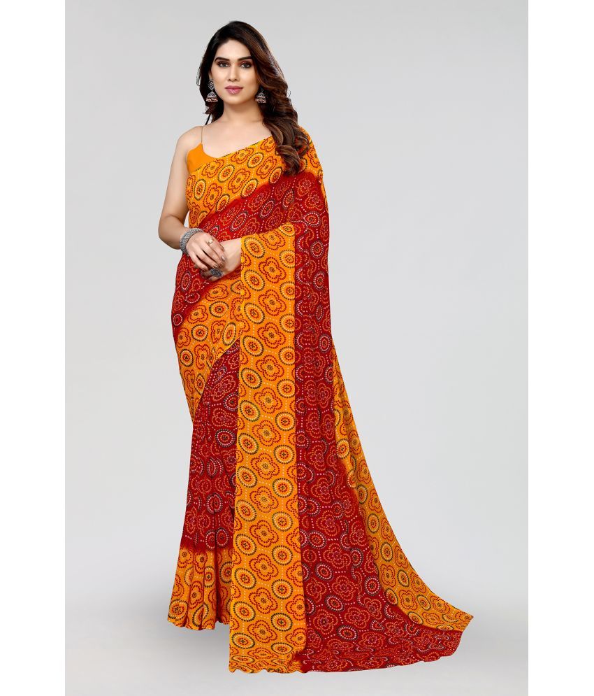     			Kashvi Sarees Georgette Printed Saree Without Blouse Piece - Red ( Pack of 1 )