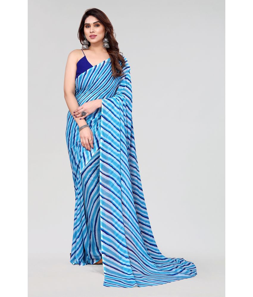     			Kashvi Sarees Georgette Striped Saree Without Blouse Piece - Blue ( Pack of 1 )