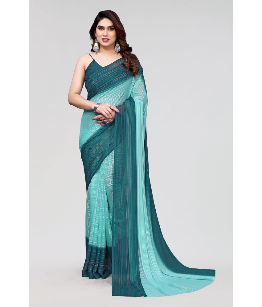     			Kashvi Sarees Satin Embellished Saree Without Blouse Piece - Sea Green ( Pack of 1 )