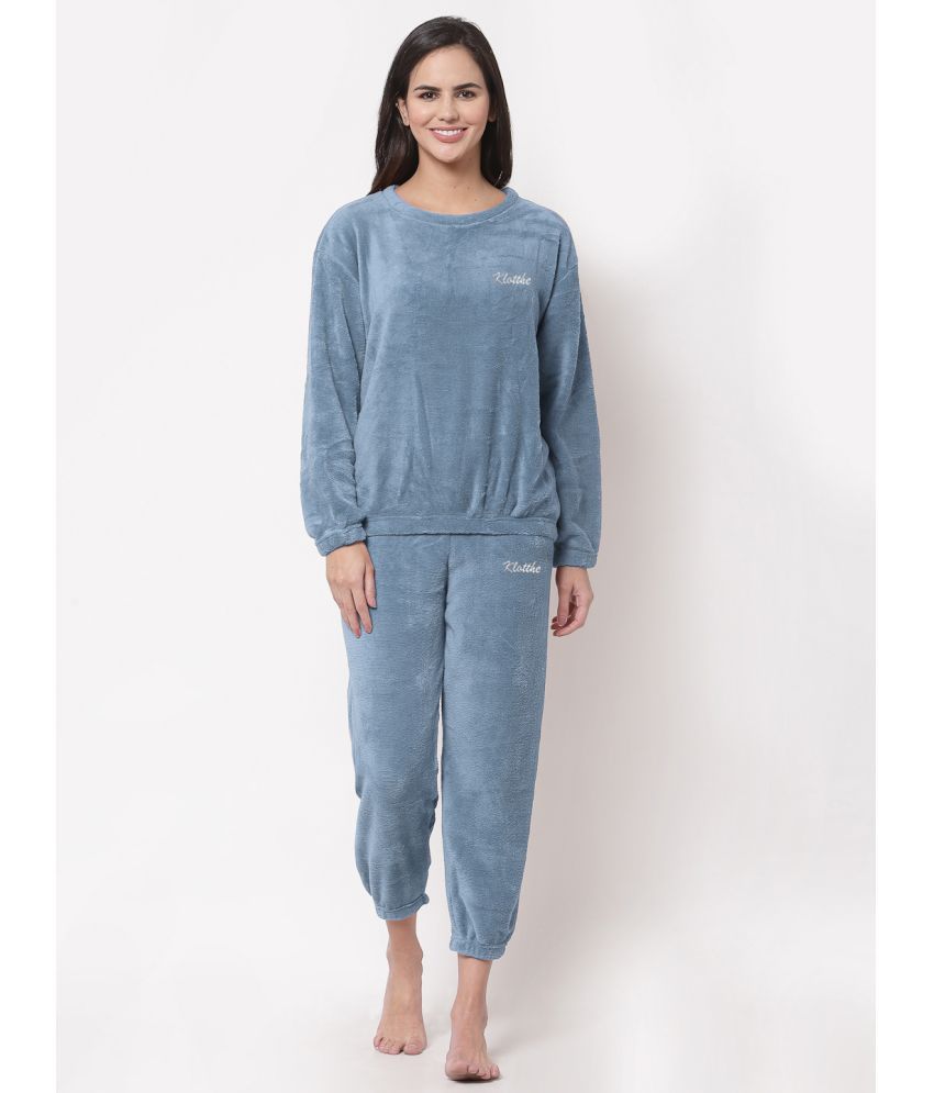     			Klotthe Light Blue Woollen Women's Nightwear Nightsuit Sets ( Pack of 1 )