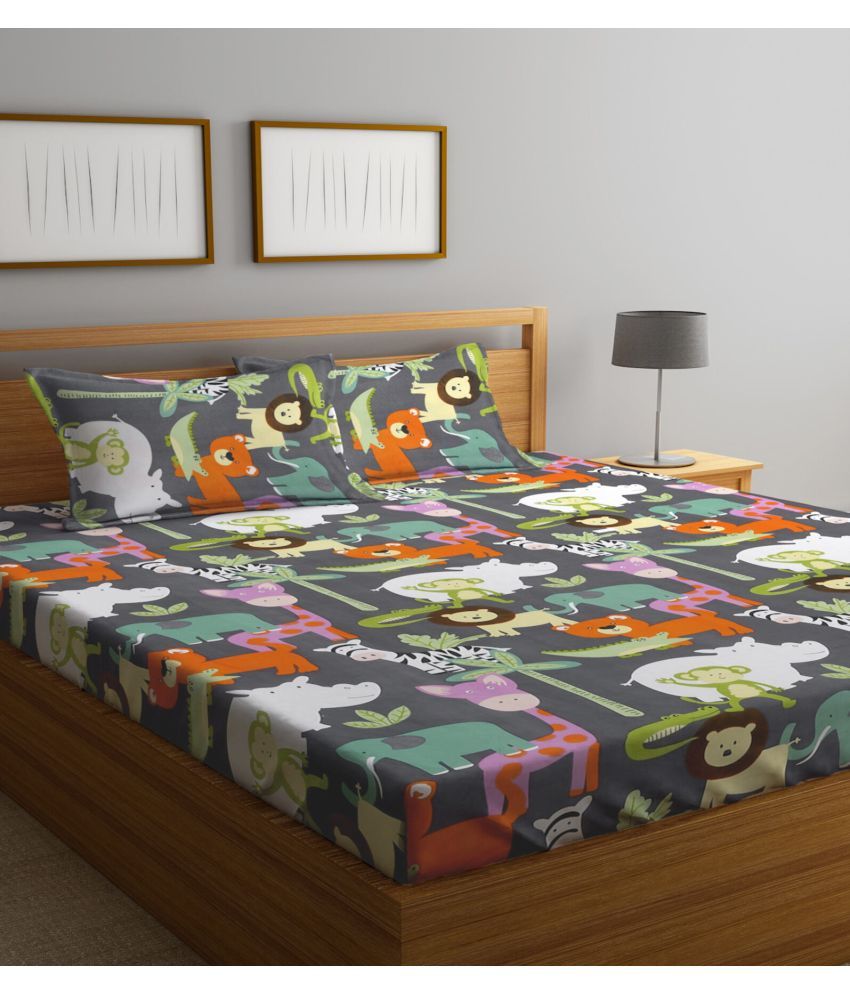     			Klotthe Poly Cotton Animal 1 Double King Size Bedsheet with 2 Pillow Covers - Multicolor