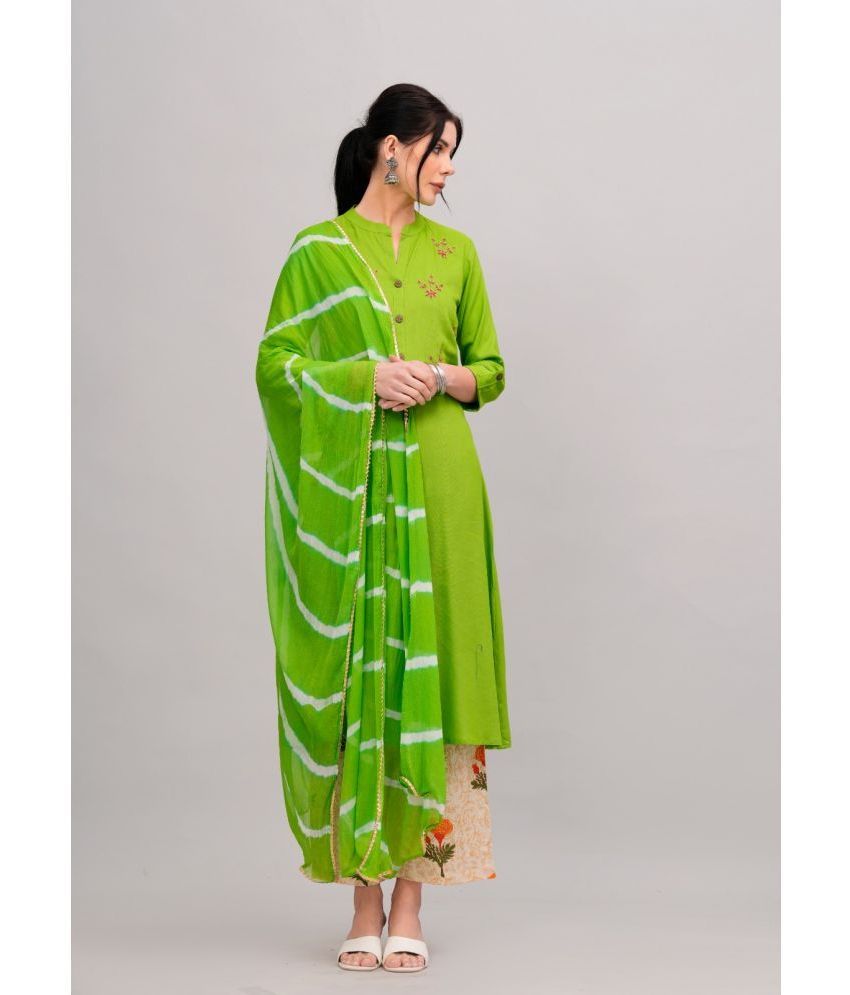     			MAUKA Rayon Embroidered Kurti With Palazzo Women's Stitched Salwar Suit - Green ( Pack of 1 )