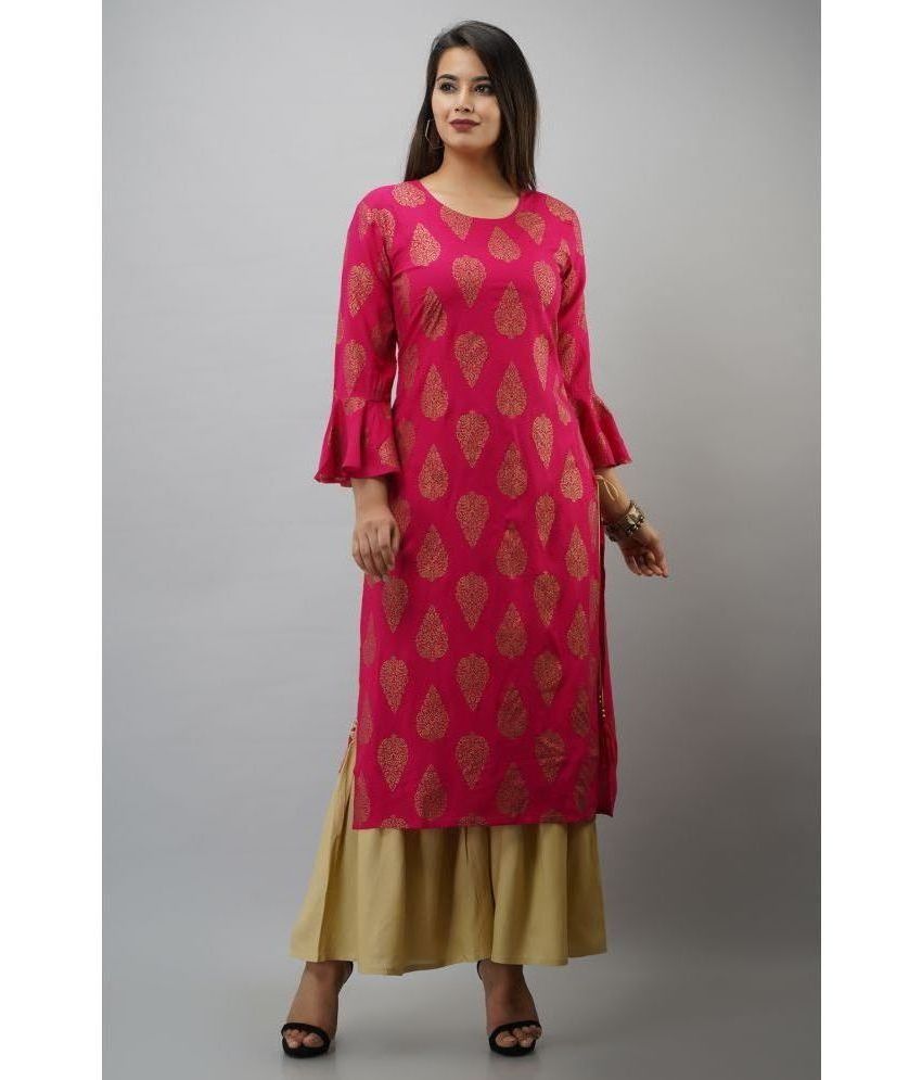     			MAUKA Rayon Printed Kurti With Palazzo Women's Stitched Salwar Suit - Pink ( Pack of 1 )