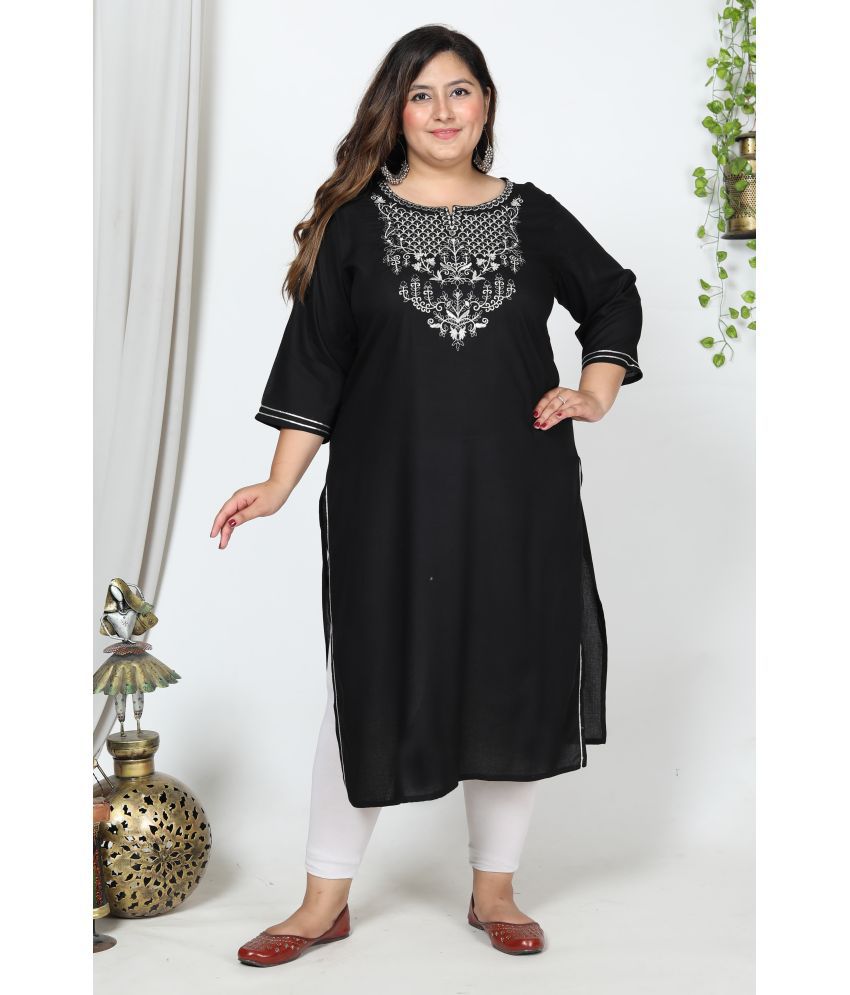     			Pacify Cotton Blend Embroidered Straight Women's Kurti - Black ( Pack of 1 )