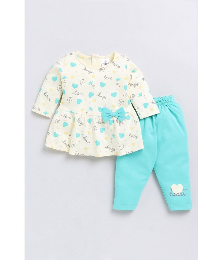    			TINYO Cream Cotton Baby Girl Top & Trouser ( Pack of 1 )