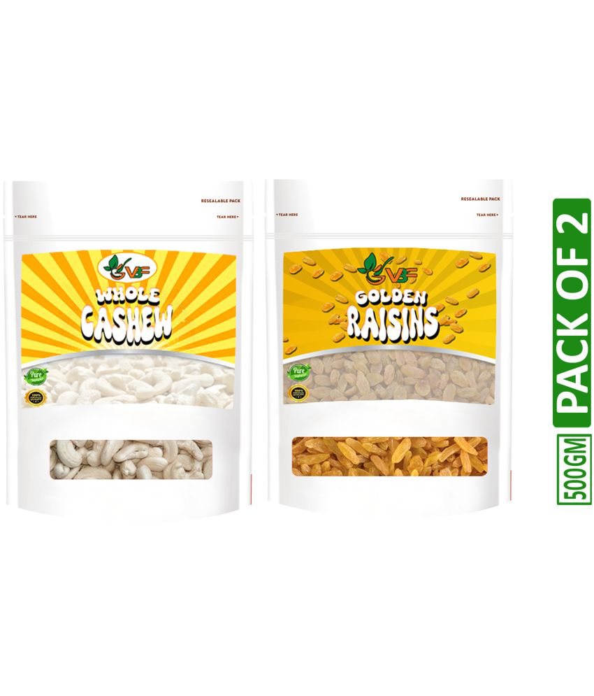     			VBF Premium Dry Fruits Cashew Raisin Combo | Nutritious Raisins and Healthy Cashews | Kishmish and Crunchy Kaju (Pack of 2) | 500g"
