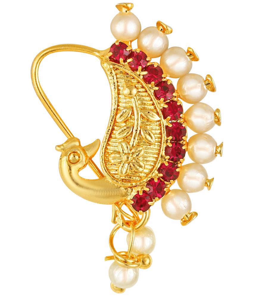    			Vivastri Gold Plated Red Stone with Peals Alloy Maharashtrian Nath Nathiya./ Nose Pin for Women &Girls VIVA1006NTH-TAR