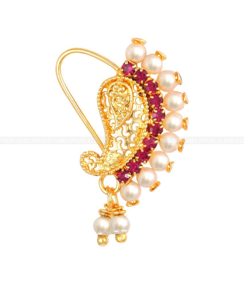     			Vivastri Gold Plated Red Stone with Peals Alloy Maharashtrian Nath Nathiya./ Nose Pin for Women &Girls VIVA1017NTH-TAR C