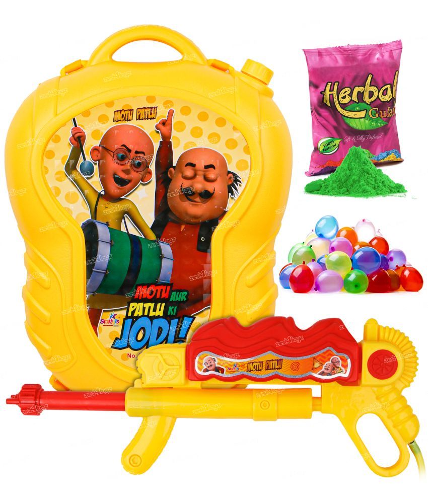     			Zest 4 Toyz Holi Pichkari Water Gun For Kids Boy Girl Powerful High Pressure Tank Spray With 100 BALLOON, MOTU PATLU (JUMBO TANK)