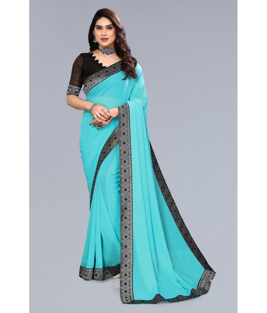     			ANAND SAREES Chiffon Printed Saree With Blouse Piece - Light Blue ( Pack of 1 )