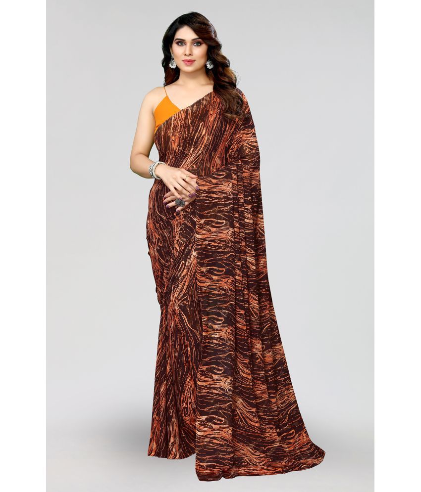     			ANAND SAREES Georgette Printed Saree Without Blouse Piece - Brown ( Pack of 1 )