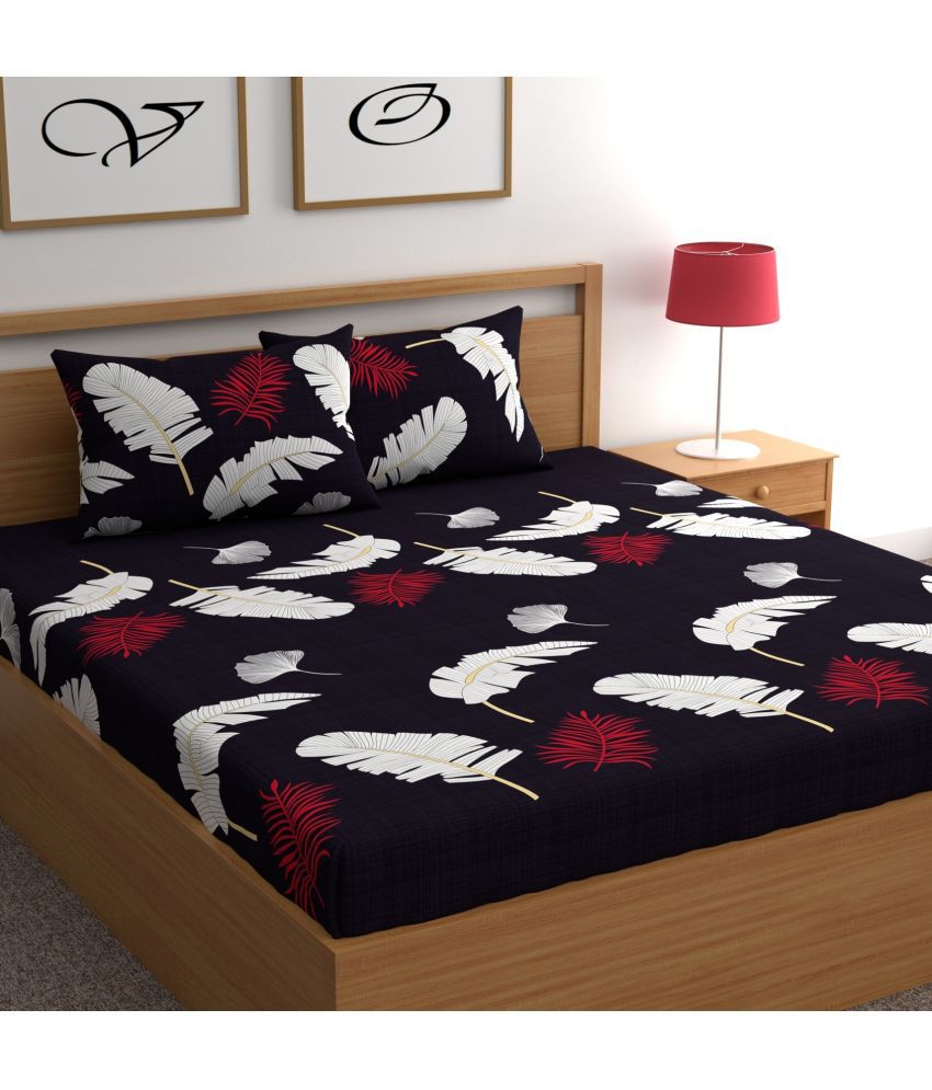     			CG HOMES Microfiber Abstract 1 Double Bedsheet with 2 Pillow Covers - Black