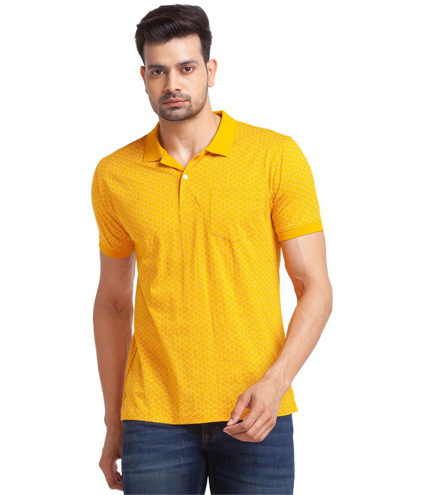     			Colorplus Cotton Slim Fit Printed Half Sleeves Men's Polo T-Shirt - Yellow ( Pack of 1 )