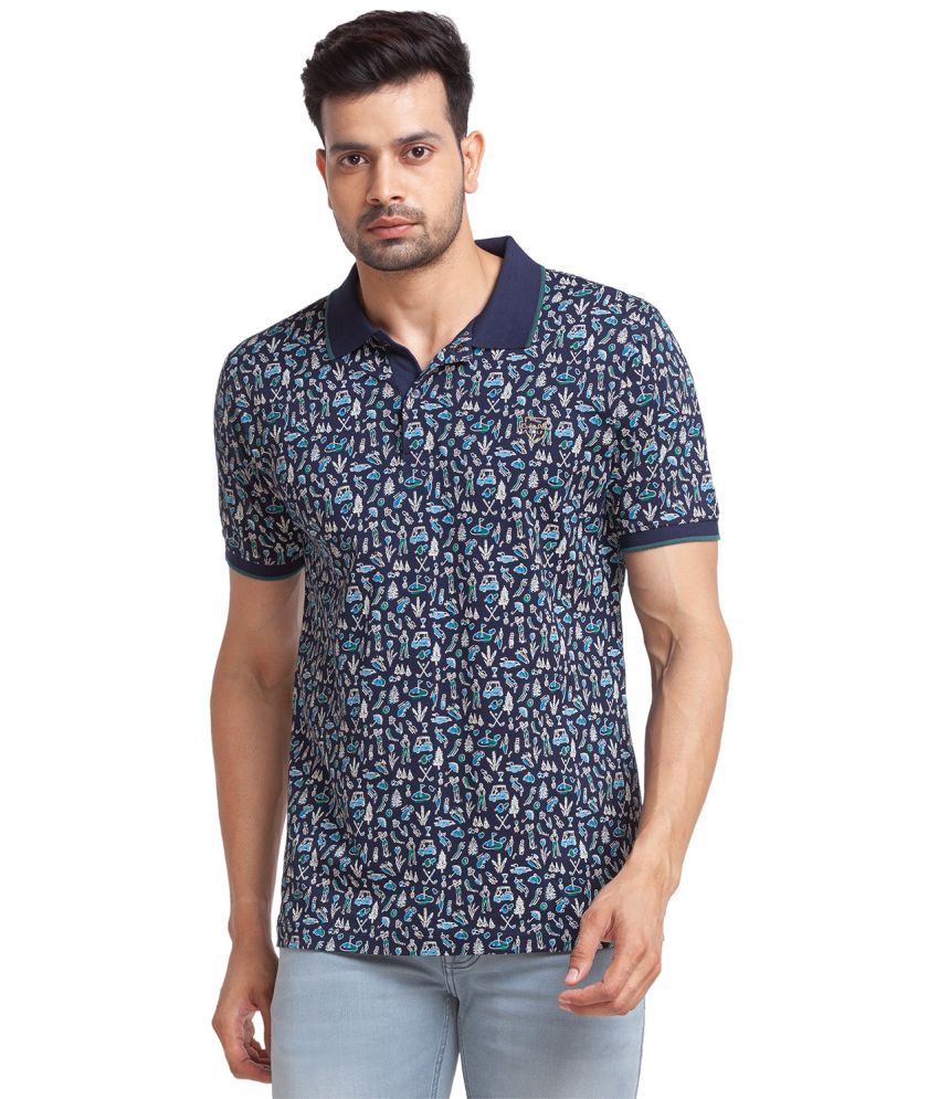     			Colorplus Cotton Slim Fit Printed Half Sleeves Men's Polo T-Shirt - Navy ( Pack of 1 )