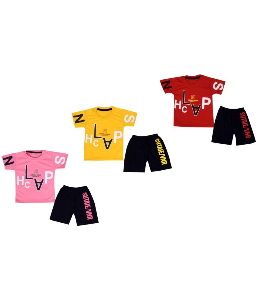     			DIAMOND EXPORTER Multicolor Cotton Blend Baby Boy T-Shirt & Shorts ( Pack of 3 )