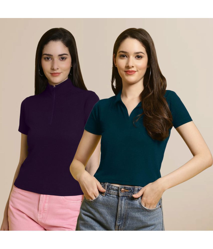     			Fabflee Multi Color Polyester Women's Regular Top ( Pack of 2 )