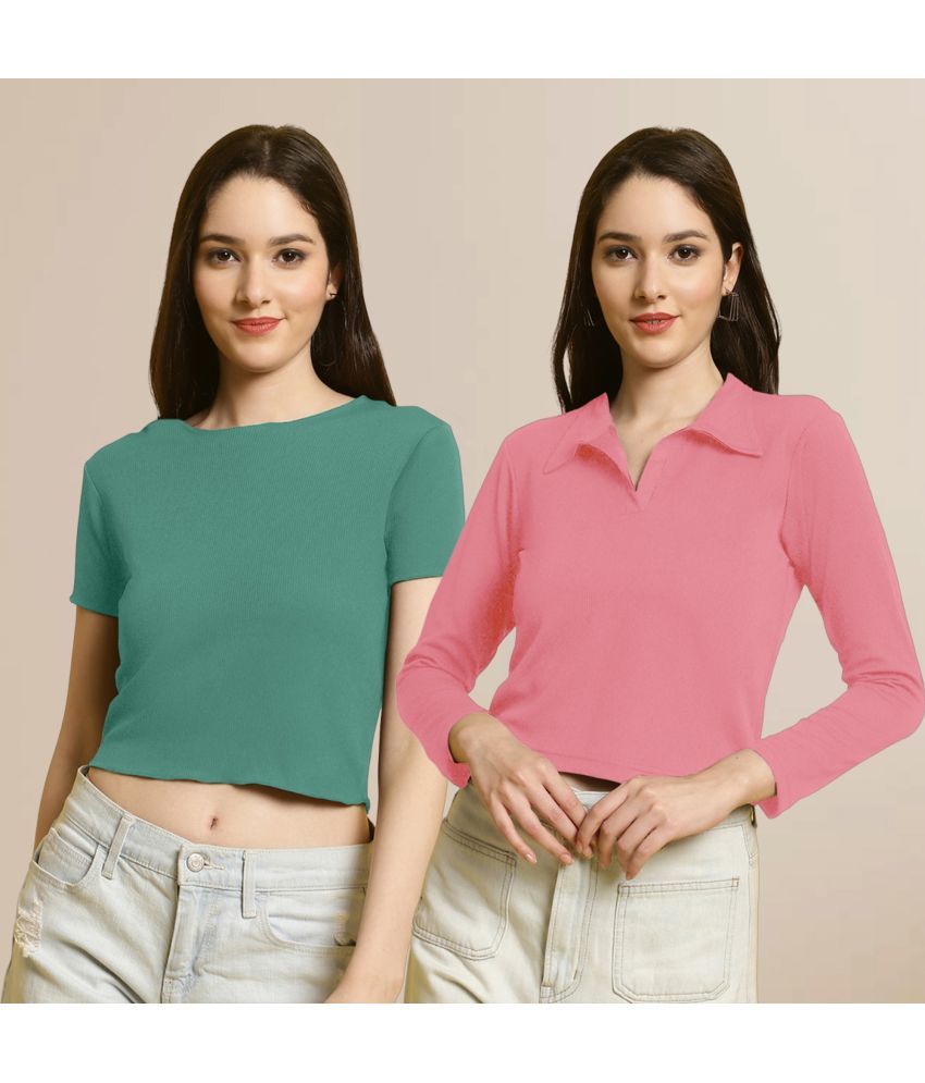     			Fabflee Multi Color Polyester Women's Crop Top ( Pack of 2 )