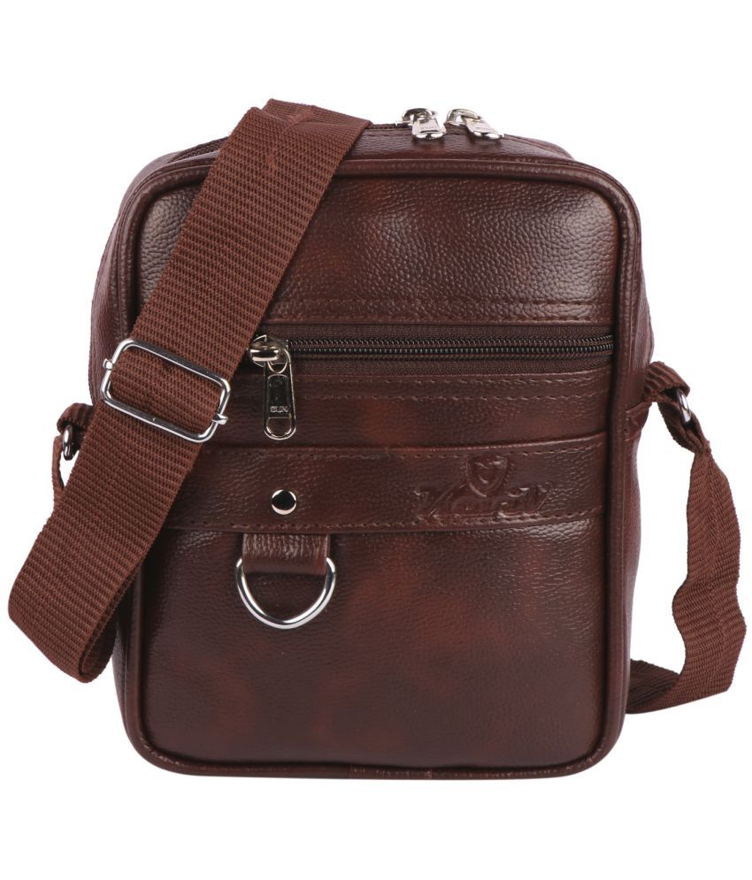     			Keviv Brown Solid Messenger Bag