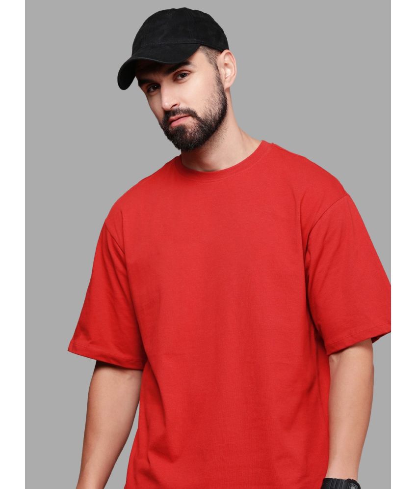     			Leotude Cotton Blend Oversized Fit Solid Half Sleeves Men's T-Shirt - Red ( Pack of 1 )