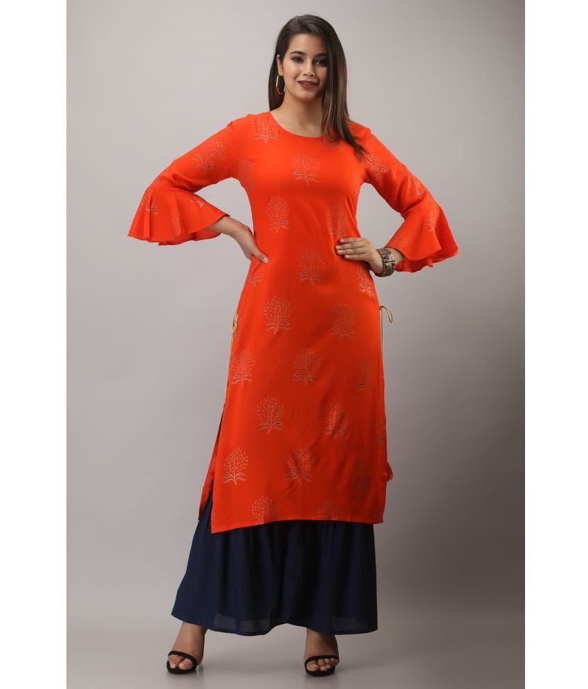     			MAUKA Rayon Printed Kurti With Sharara And Gharara Women's Stitched Salwar Suit - Orange ( Pack of 1 )