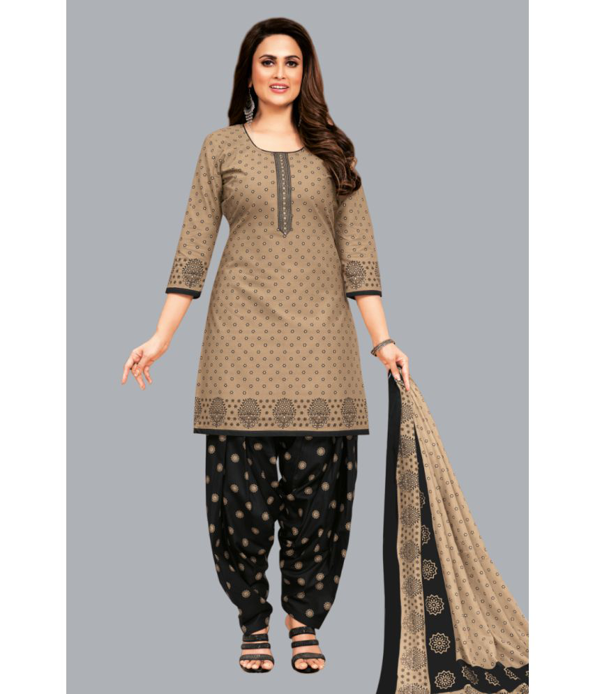     			shree jeenmata collection Cotton Printed Kurti With Patiala Women's Stitched Salwar Suit - Brown ( Pack of 1 )