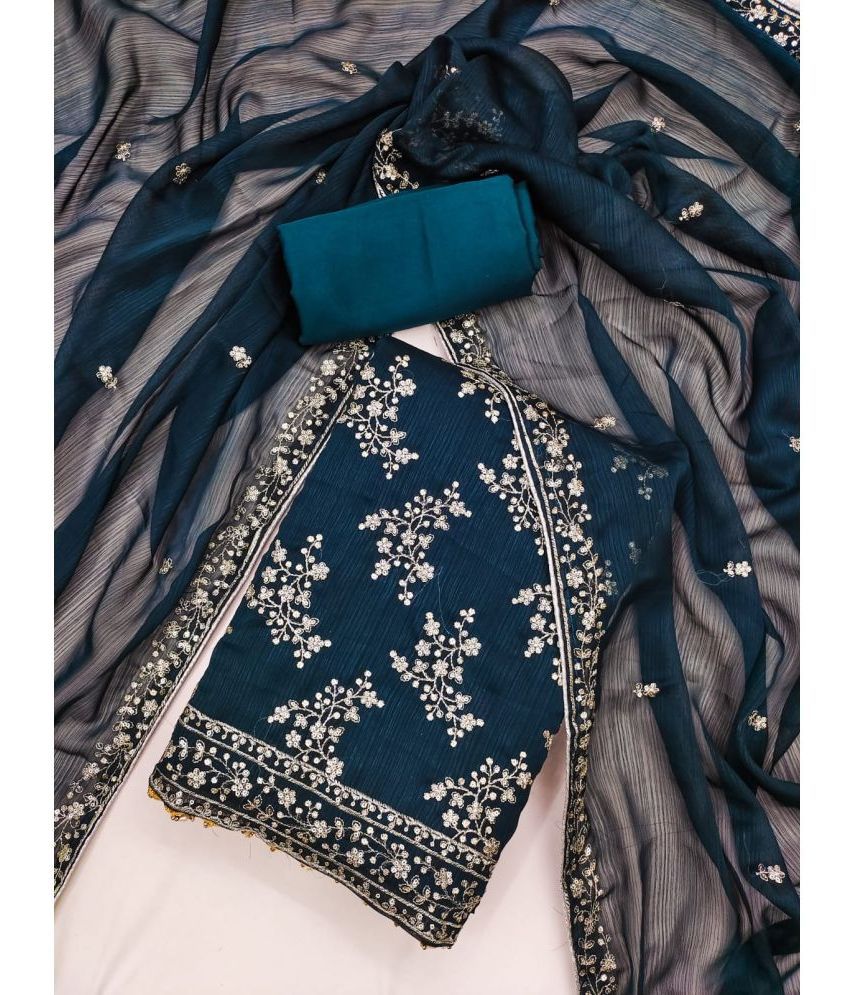     			ALSHOP Unstitched Georgette Embellished Dress Material - Blue ( Pack of 1 )