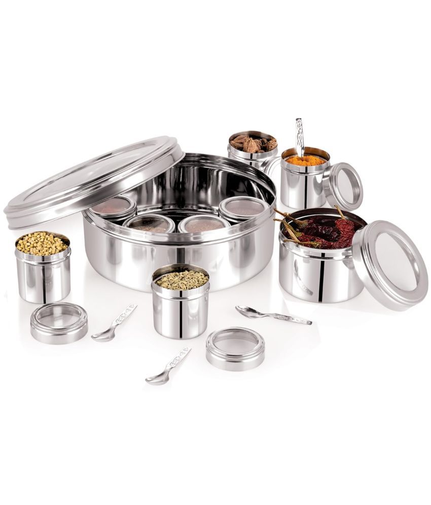    			ATROCK 9 In 1 Masala Box Steel Silver Spice Container ( Set of 1 )