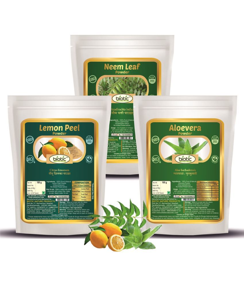     			Biotic Neem Leaf, Lemon Peel and Aloevera Powder face, skin care(100g each) 300 gm