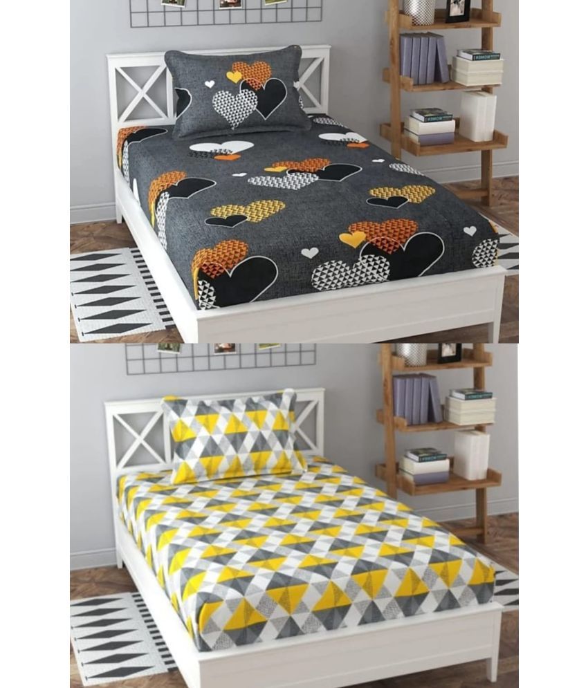     			Decent Home Poly Cotton Abstract Printed 2 Single Bedsheet with 2 Pillow Covers - yellow