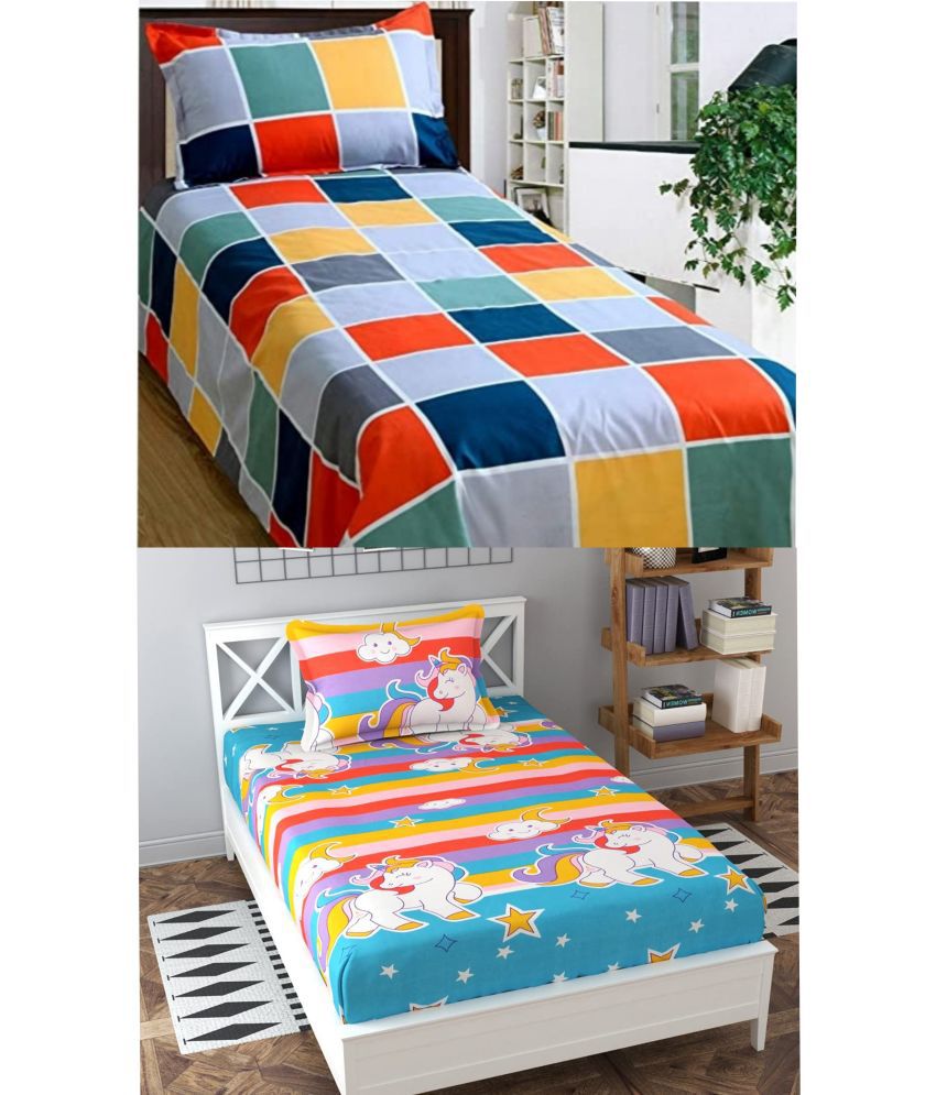     			Decent Home Poly Cotton Abstract Printed 2 Single Bedsheet with 2 Pillow Covers - Multicolor
