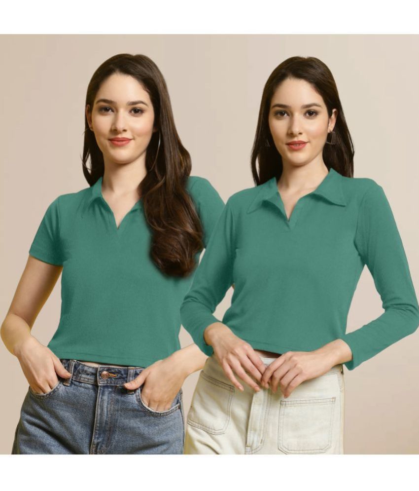     			Fabflee Green Polyester Women's Regular Top ( Pack of 2 )