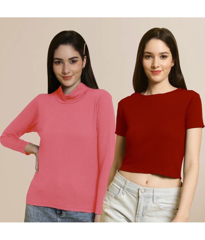     			Fabflee Multi Color Polyester Women's Crop Top ( Pack of 2 )