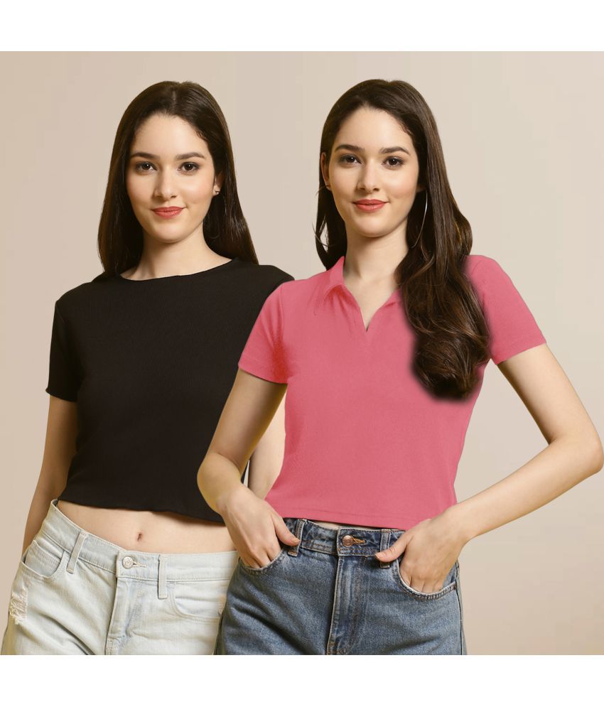     			Fabflee Multi Color Polyester Women's Crop Top ( Pack of 2 )