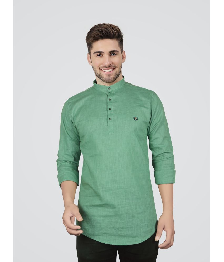     			JB JUST BLACK Green Linen Men's Shirt Style Kurta ( Pack of 1 )