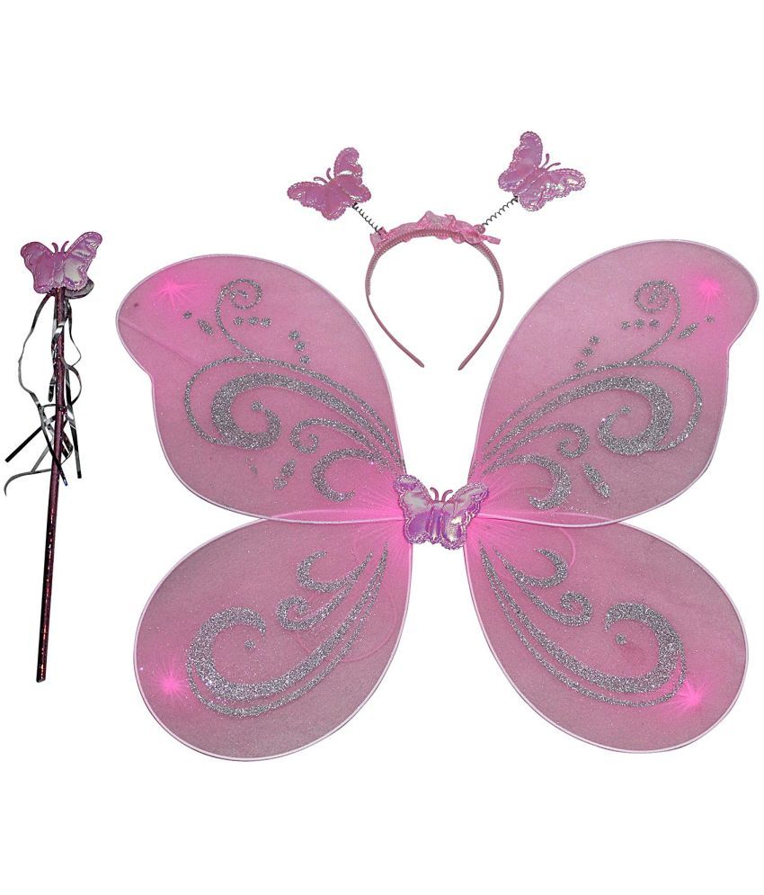     			Kaku Fancy Dresses Polyester Pink Butterfly Wings Fairy Costume Accessories -White, 3-8 Years, For Girls