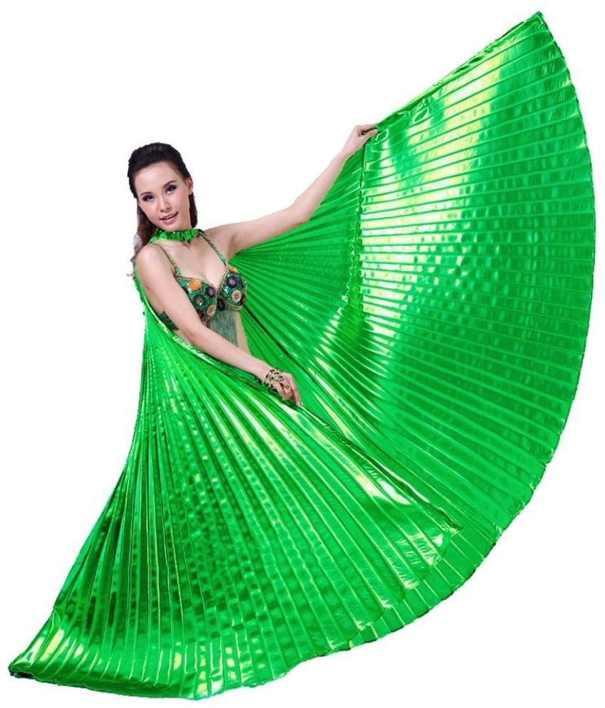     			Kaku Fancy Dresses Shining Isis Belly Dance Wings Green Pack of 1 with Stick for 360 Degree Dancing Wings Prop for Adults Fancy Dress, Stage Show, Dance Performance