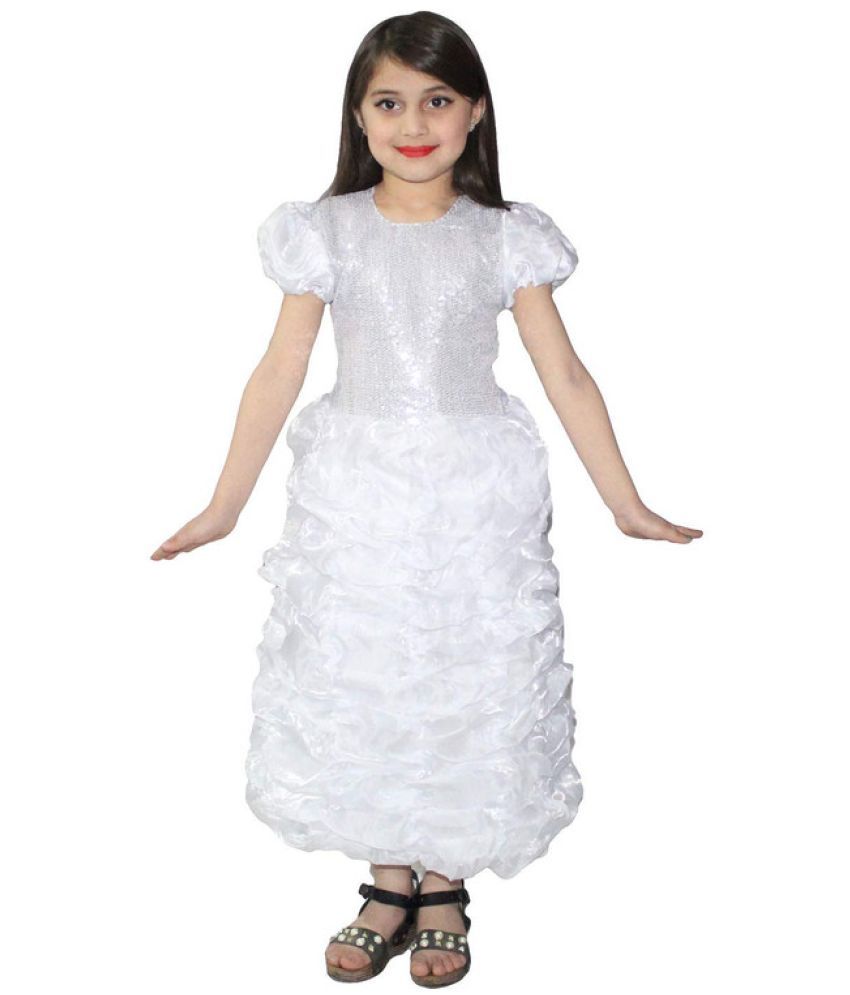     			Kaku Fancy Dresses White Princess Gown for Kids -White, 5-6 Years, For Girls