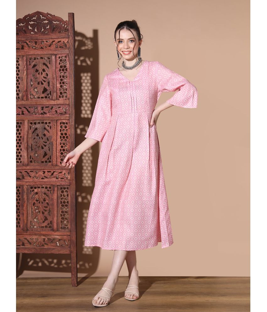     			Madhuram Textiles Polyester Printed Flared Women's Kurti - Pink ( Pack of 1 )