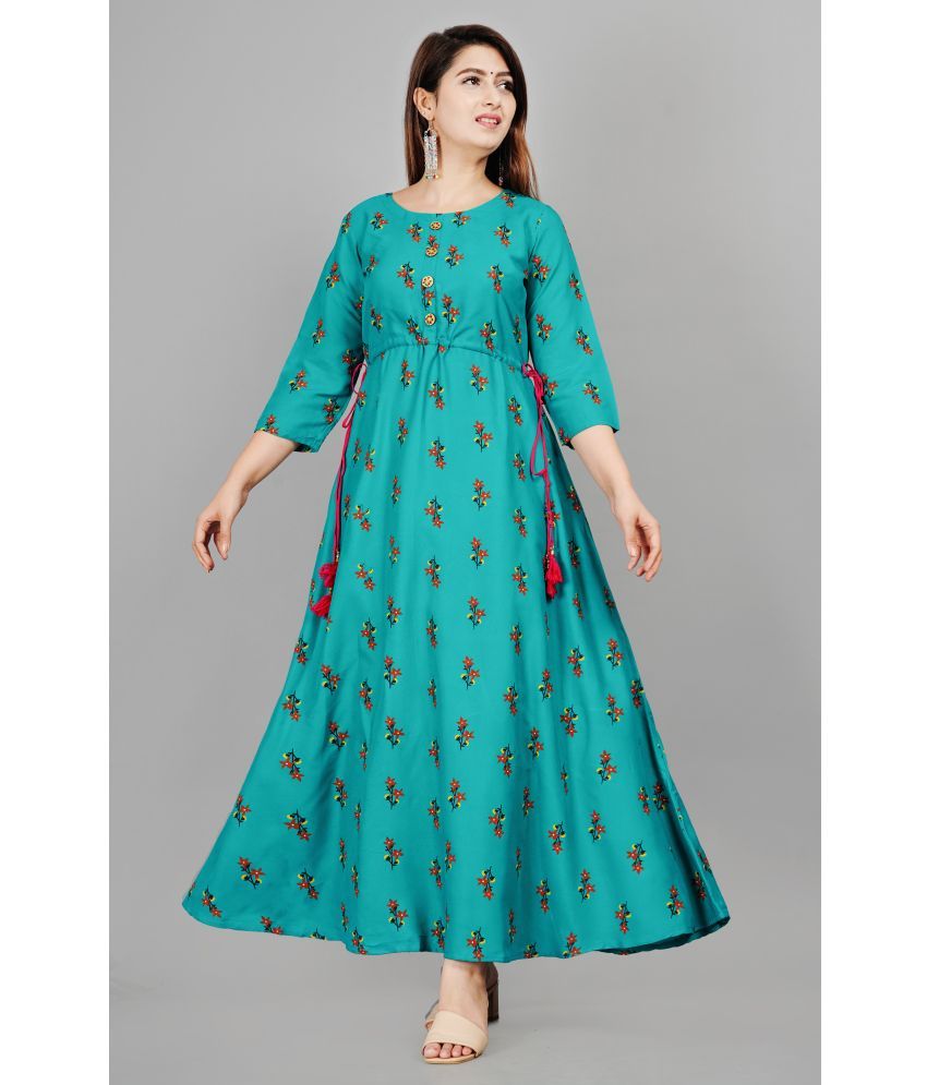     			NUPITAL Rayon Printed Anarkali Women's Kurti - Turquoise ( Pack of 1 )