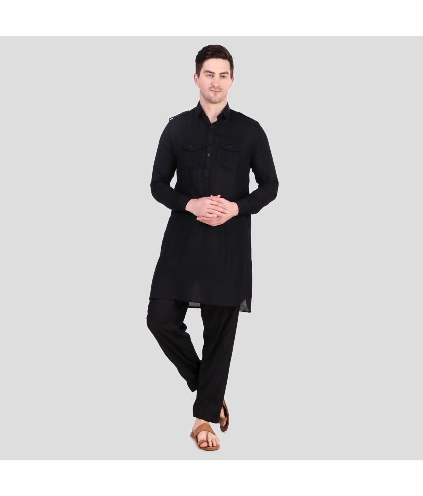     			Preen Black Cotton Blend Regular Fit Men's Pathani Suit ( Pack of 1 )