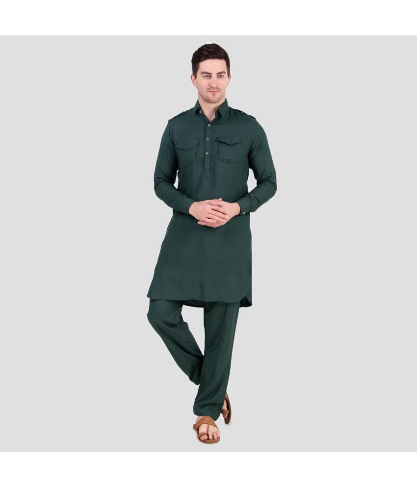     			Preen Green Cotton Blend Regular Fit Men's Pathani Suit ( Pack of 1 )