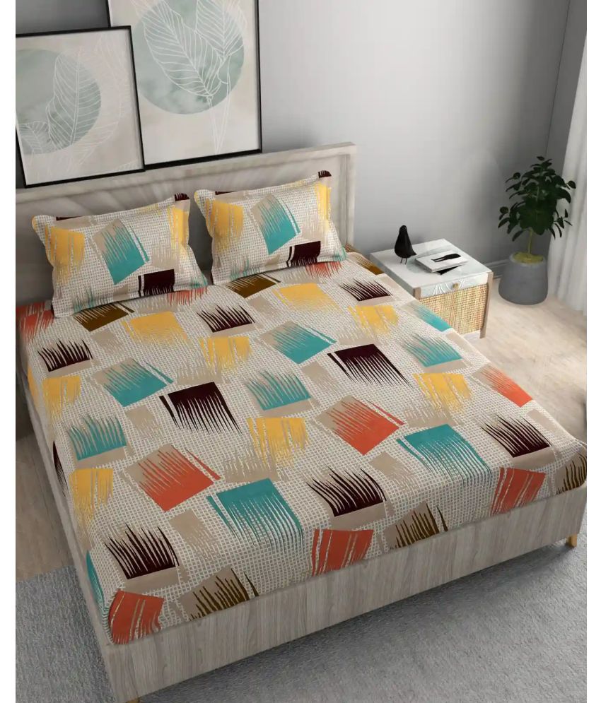     			Shaphio Microfiber Abstract 1 Double Bedsheet with 2 Pillow Covers - Yellow