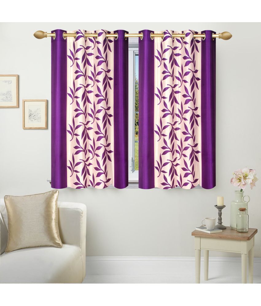     			Stella Creations Floral Semi-Transparent Eyelet Curtain 5 ft ( Pack of 2 ) - Purple