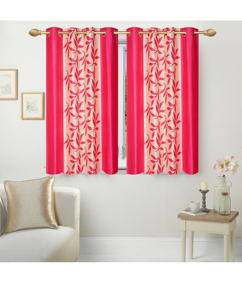    			Stella Creations Floral Semi-Transparent Eyelet Curtain 5 ft ( Pack of 2 ) - Pink