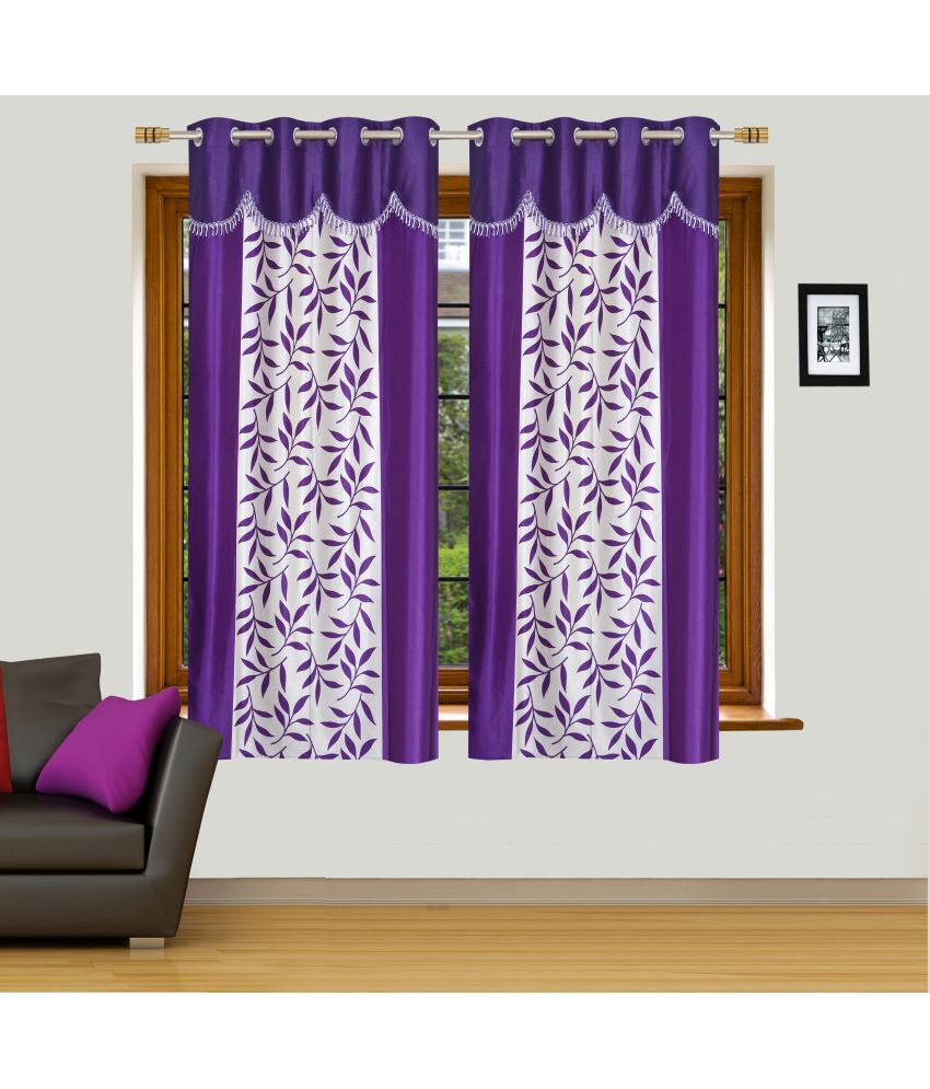     			Stella Creations Floral Semi-Transparent Eyelet Curtain 5 ft ( Pack of 2 ) - Purple