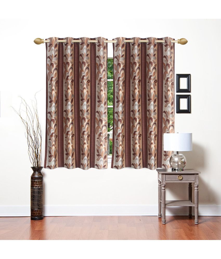     			Stella Creations Floral Semi-Transparent Eyelet Curtain 5 ft ( Pack of 2 ) - Brown