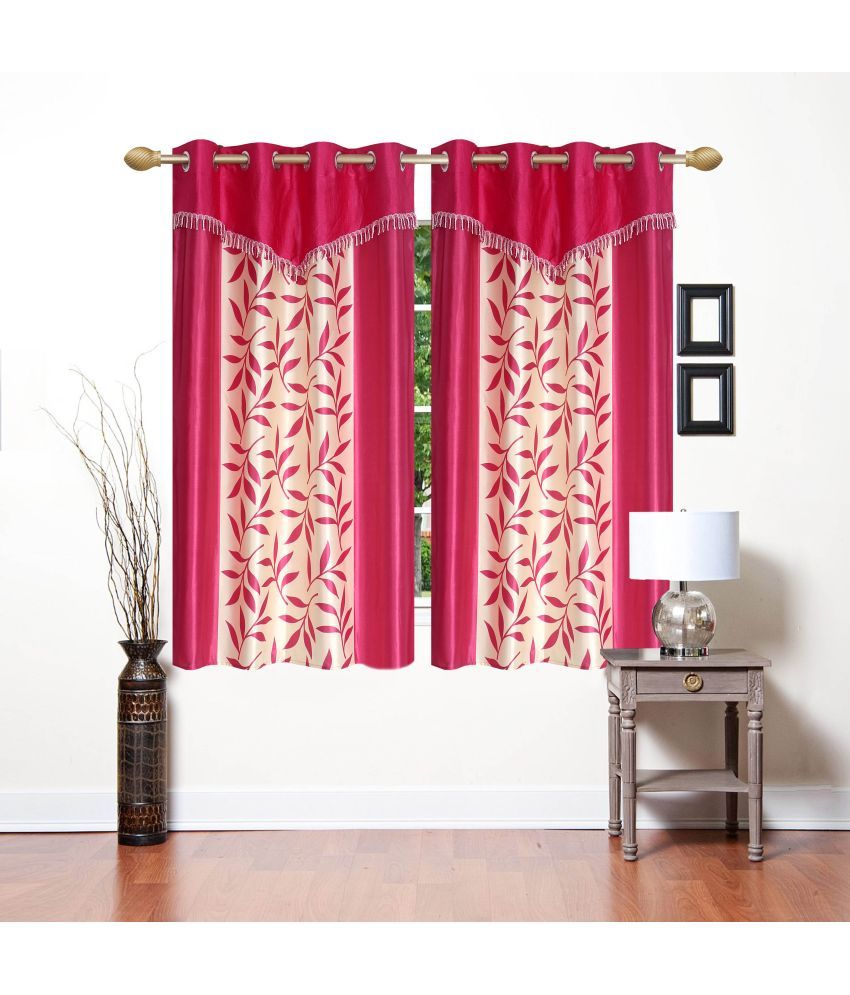     			Stella Creations Floral Semi-Transparent Eyelet Curtain 5 ft ( Pack of 2 ) - Pink