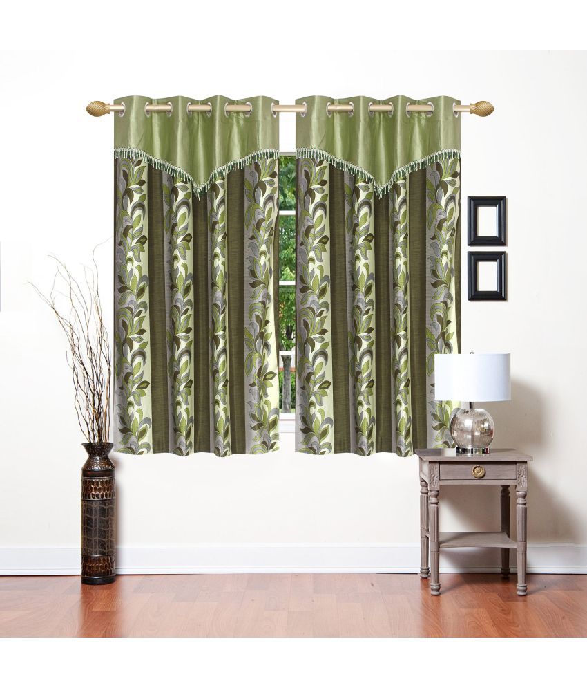    			Stella Creations Floral Semi-Transparent Eyelet Curtain 5 ft ( Pack of 2 ) - Green