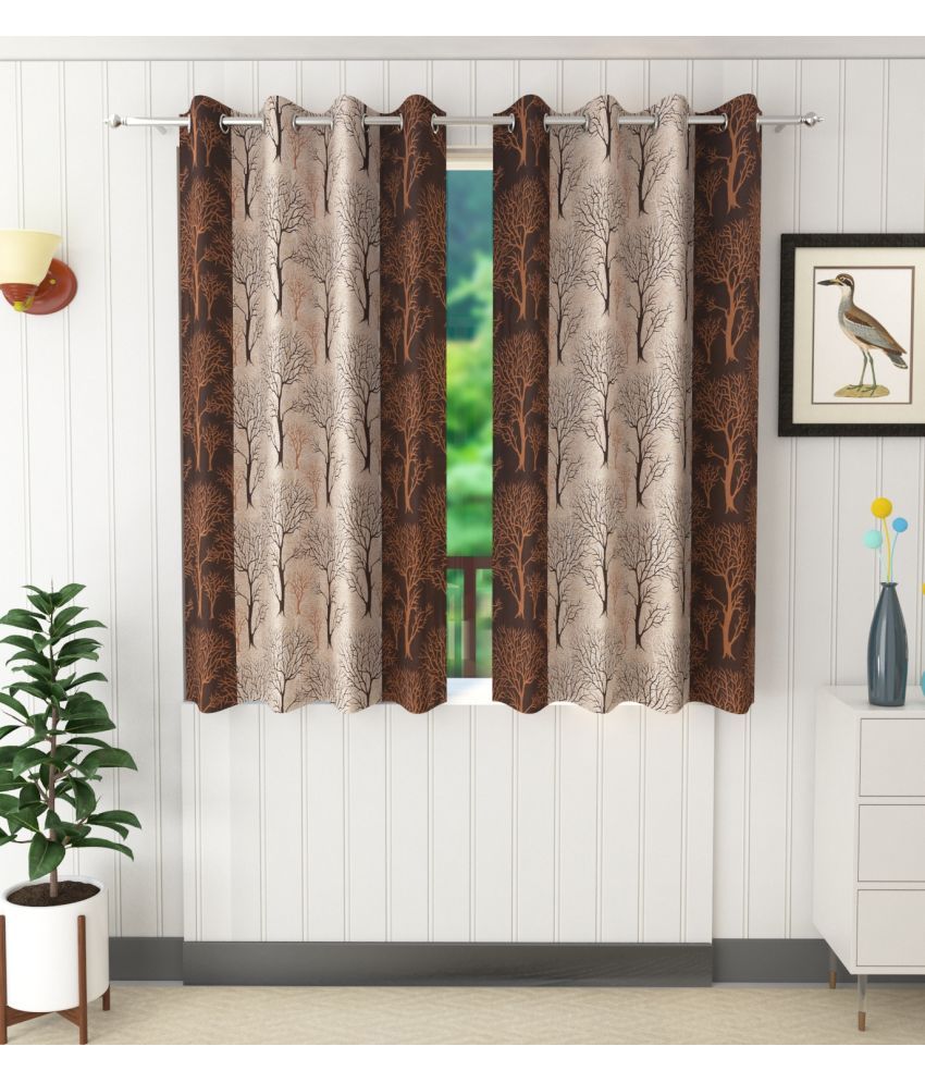     			Stella Creations Floral Semi-Transparent Eyelet Curtain 5 ft ( Pack of 2 ) - Brown